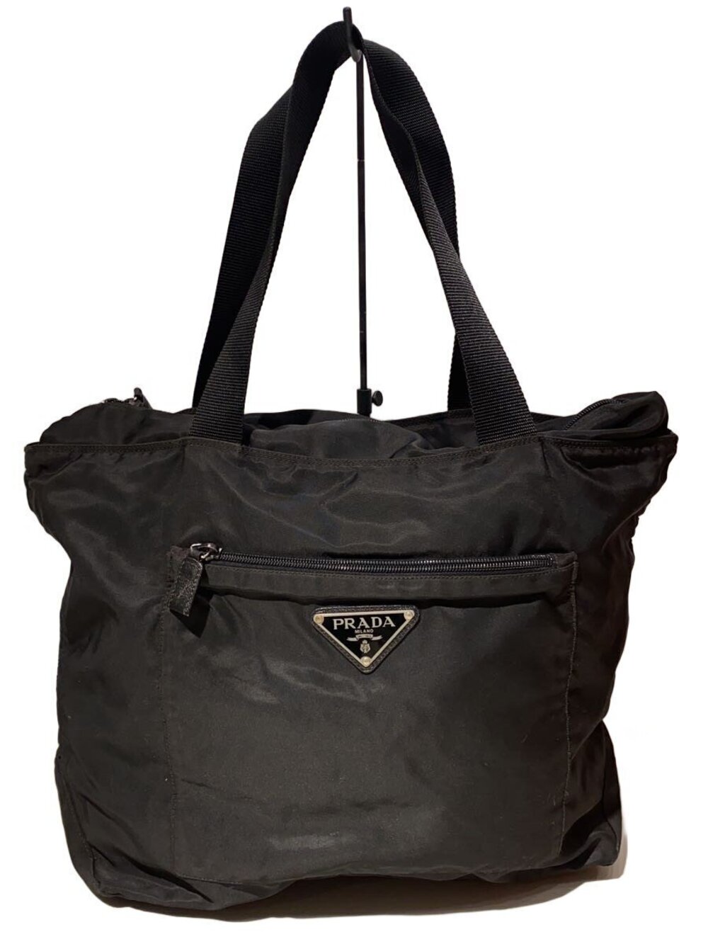 Prada Triangle Plate Tote Bag Black